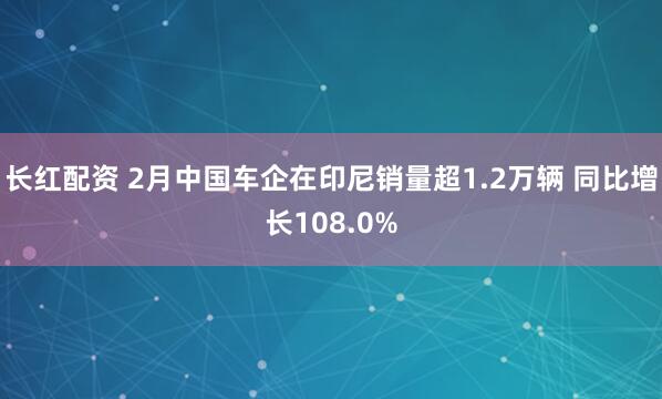 长红配资 2月中国车企在印尼销量超1.2万辆 同比增长108.0%